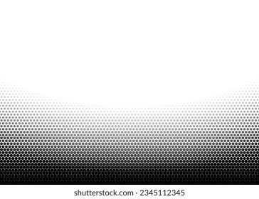 Monochrome backdrop with linear gradient. Dot pattern with halftone effect. Black white pop art. Half tone fade background. Cartoon duotone banner. Anime gradation frame. Vector illustration