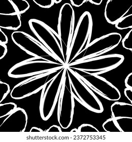 Monochrome background, abstract floral artwork, black and white design, brush stroke style.