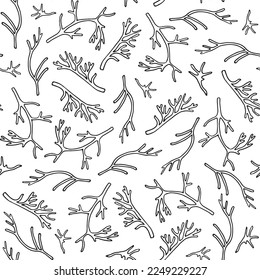 Monochrome background in black and white with branches . Decorative seamless pattern for wrapping paper, wallpaper, textile, greeting cards and invitations.