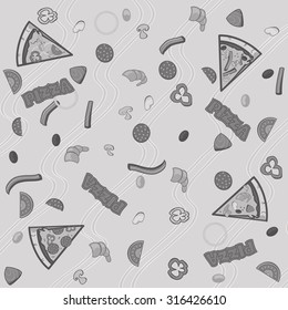Monochrome background with elements of pizza.