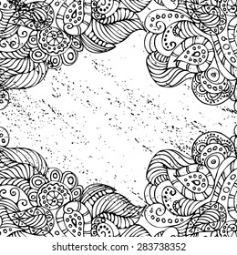 Monochrome background with floral pattern. Stylized Indian pattern with grunge effect
