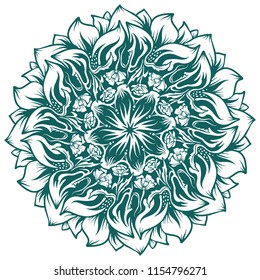 Monochrome background with flowers, abstract decor, vector