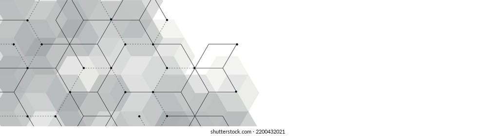 Marco de fondo monocromo. Diseñar formas geométricas, peines de miel. Líneas de patrón, puntos, hexagonales. Celdas de información. Comunicación digital. Banner business, technology, redes sociales. Vector