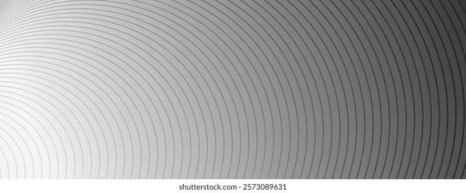 Monochrome background with gradient gray tones. Background features concentric circular lines, creating a textured gray pattern. Gradient patterned background vector. Gray background.