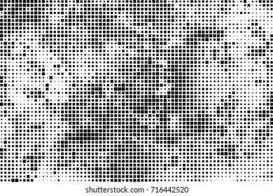 Monochrome background. Grunge halftone. Abstract texture for print and design. Black and white ink spots in the form of a pattern