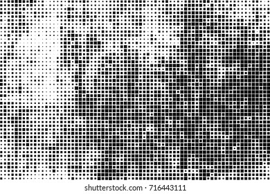 Monochrome background. Grunge halftone. Abstract texture for print and design. Black and white ink spots in the form of a pattern