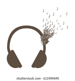 monochrome background of headphones with music notes fading vector illustration