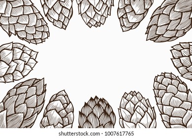 Monochrome background of Hop hand drawn in artistic engraved style. vector illustration