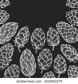 Monochrome background of Hop hand drawn in artistic engraved style. vector illustration