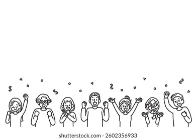 Monochrome background image of various happy people