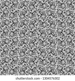 Monochrome background made of striated square patches. Drawing with texture of braiding. Mat. Vector illustration.