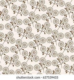 monochrome background with pattern of daisy flowers with stem and leaves vector illustration