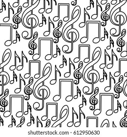 monochrome background with pattern of musical notes icons vector illustration