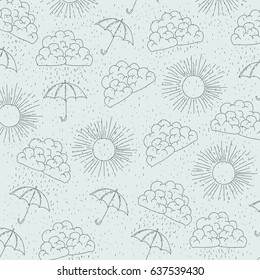 monochrome background with pattern of sun and clouds and umbrellas vector illustration