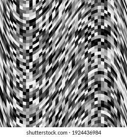 Monochrome background with pixel cells wave. Unusual geometric seamles pattern texture