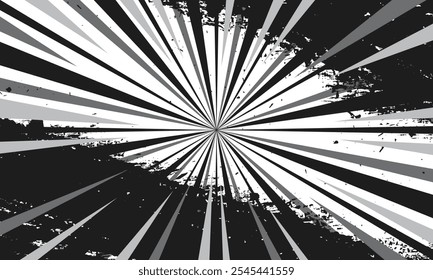 Monochrome background of radial speed lines and abstract grunge brush strokes