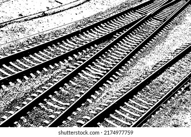 Fondo monocromo de las vías ferroviarias. Plantilla de superposición. Ilustración del vector