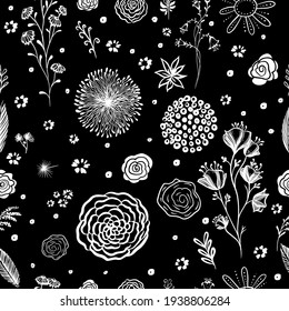 El fondo monocromo textura sin fisuras de flores hermosas. Ilustración del vector