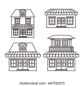 monochrome background with set of houses with sunshades vector illustration