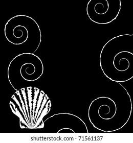 Monochrome background with shell and spirals in sketch style (eps8)