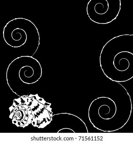 Monochrome background with shell and spirals in sketch style (eps8)