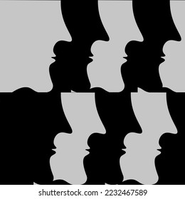Monochrome background with a silhouette of a face and a copy space. A pattern from the profile of faces. Creative and stylish art for the interior.