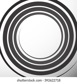 Monochrome background with spiral, volute shape. Abstract curvy tendril graphic.