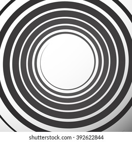 Monochrome background with spiral, volute shape. Abstract curvy tendril graphic.