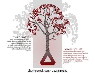 Monochrome background with a tree. Layout for the brochure. Geometric figures with colored trees triangle