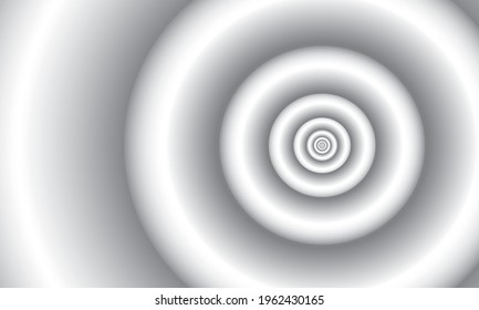 Monochrome background white-gray three-dimensional infinite circles. Spiral illusion