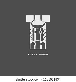Monochrome backpack icon. Can be used as  logo, element of corporate identity