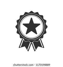 Monochrome badge template isolated on white background. Award Badge icon in flat style. Simple certified medal with star. Best guarantee or quality symbol Design elements. Vector illustration. EPS 10.