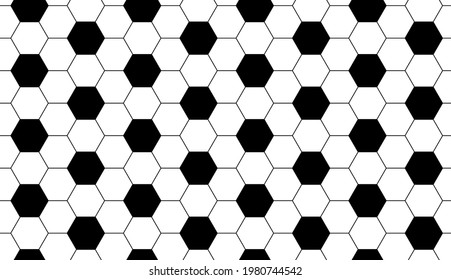 Patrón monocromo sin soldadura para los juegos deportivos de fútbol o fútbol. Fondo geométrico en blanco y negro hecho de pentagones repetidos. Vector