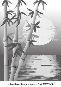 monochrome bamboo scene