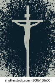 Monochrome banner for Easter or good Friday with the silhouette of crucifixion. Vector illustration on a religious theme in grey and black colors in grunge style