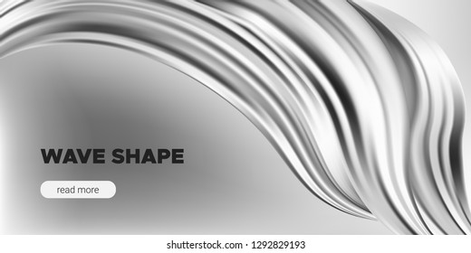 Monochrome Banner, Ink or Brush Stroke. 3d Liquid Shape, Abstract Fluid, Metallic Oil Effect. Monochrome Wallpaper with Wave Shape in Movement. Vector Geometric Placard, Banner, Cover or Landing Page.