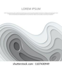 Monochrome banner poster grey vector paper cut flyer template illustration