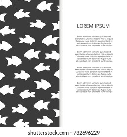 Monochrome banner with white fishes silhouette on grey. Vector illustration