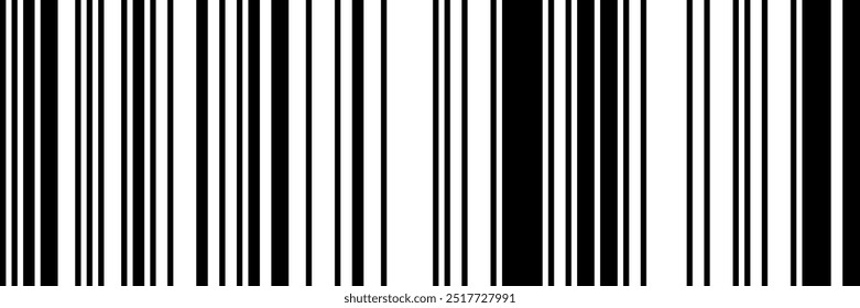 Monochrome bar code seamless pattern. Simple vector illustration. Binary bg with irregular thin and thick vertical lines