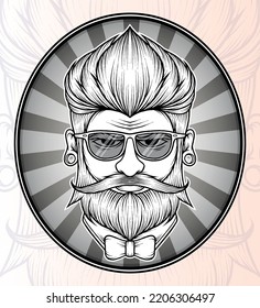 Monochrome Barber with Glasses Vector. Premium vector