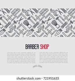 Monochrome barber shop concept with thin line icons of shaving accessories and place for text inside. Vector illustration for web page, banner, print media.