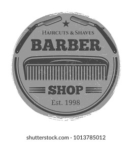 Monochrome barber shop vintage label - hairdressing salon emblem. Vector illustration