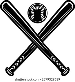 Monochrome Baseball Bat and Ball Vector Illustration Design