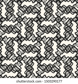 Monochrome Basket Weave Checked Mottled Textured Background. Seamless Pattern.