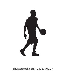 jugador de baloncesto monocromo, silueta vectorial simple, fondo blanco