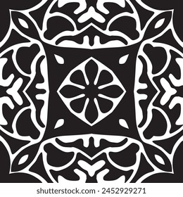 Monochrome batik print pattern, repeating batik pattern