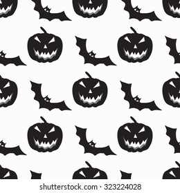 monochrome bats and pumpkins seamless pattern vector illustration