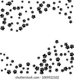 Monochrome Bear Footprints in Black and White. Prints of Paws with Big Claws for Petshop Design or for Goods for Pets. Simple Pattern for Print, Logo or Poster. Vector Confetti Background.
