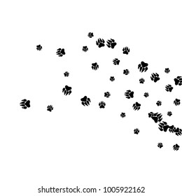 Monochrome Bear Footprints in Black and White. Prints of Paws with Big Claws for Petshop Design or for Goods for Pets. Simple Pattern for Print, Logo or Poster. Vector Confetti Background.
