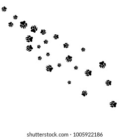 Monochrome Bear Footprints in Black and White. Prints of Paws with Big Claws for Petshop Design or for Goods for Pets. Simple Pattern for Print, Logo or Poster. Vector Confetti Background.
